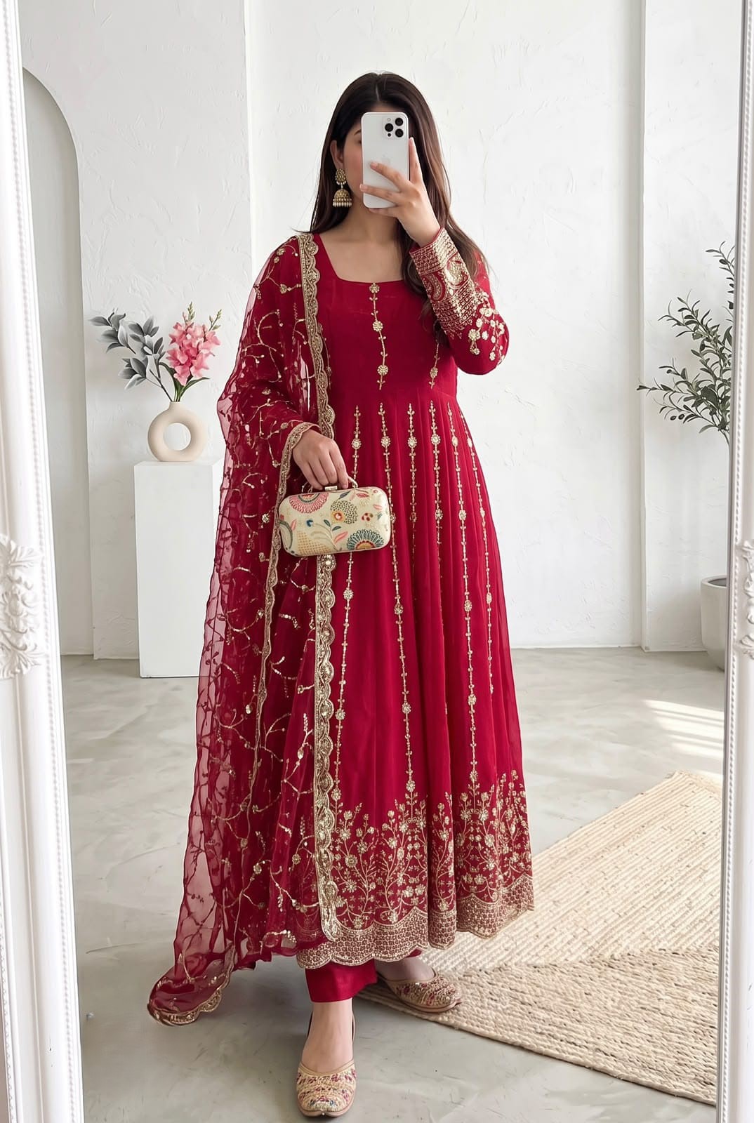 Midnight Black Gold Embroidered Anarkali Suit Set